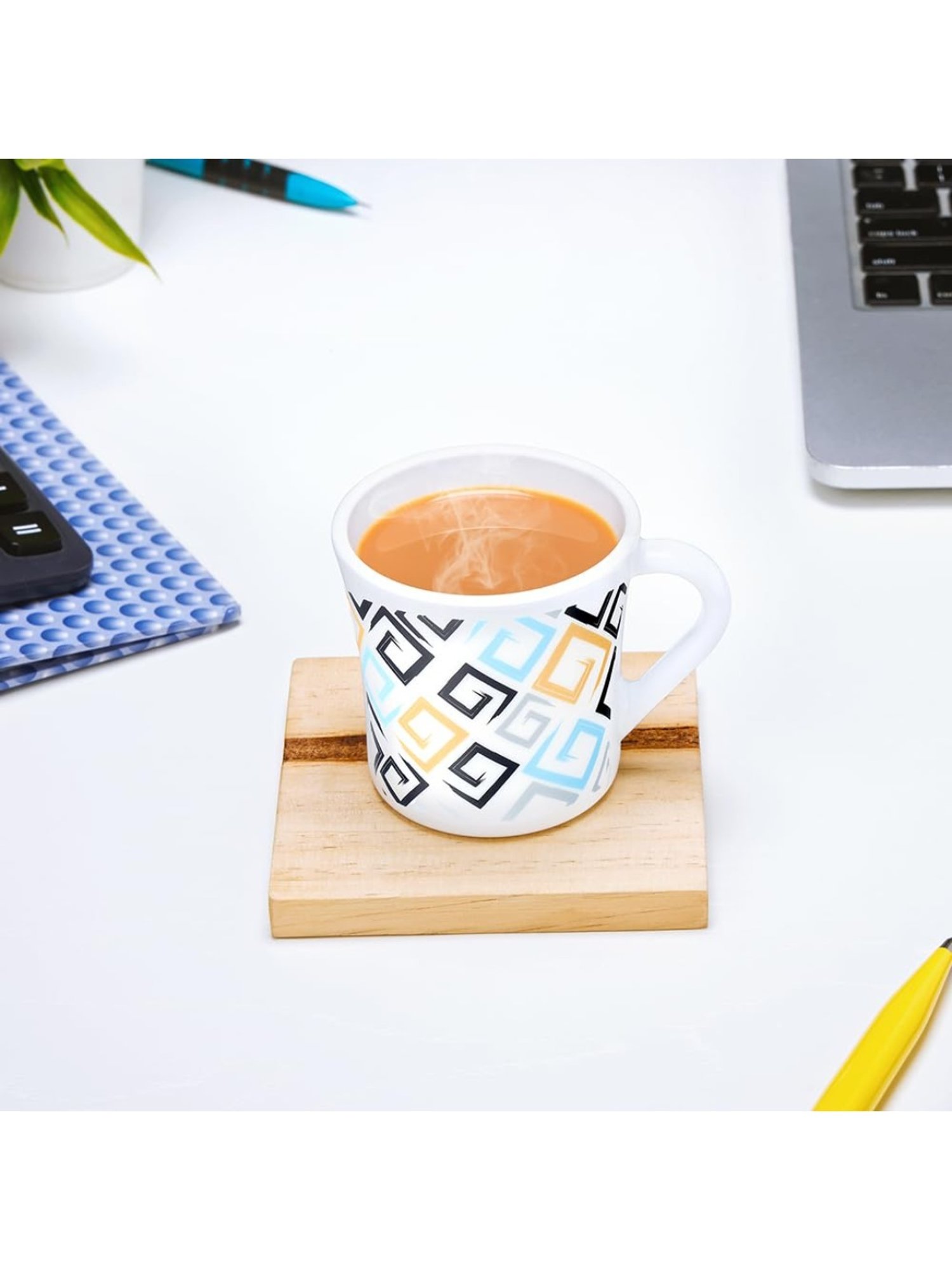 Larah by Borosil White Ceramic Tea & Coffee Mug - Set fo 6 210ml