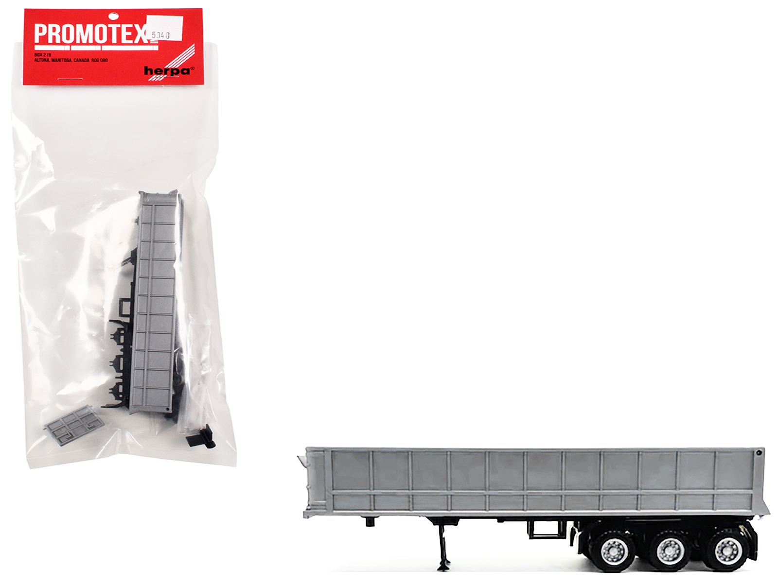 3-Axle Dump Trailer Silver 1/87 (HO) Plastic Model by Promotex