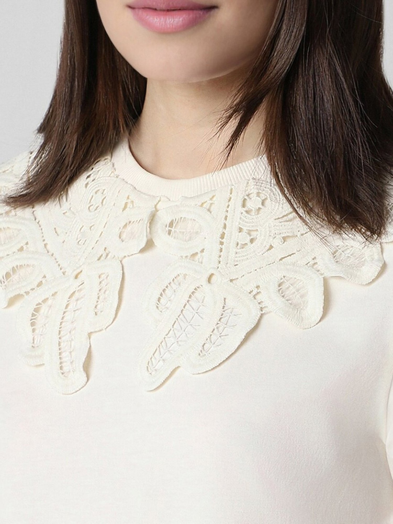 Van Heusen Off-White Cotton Self Pattern Top