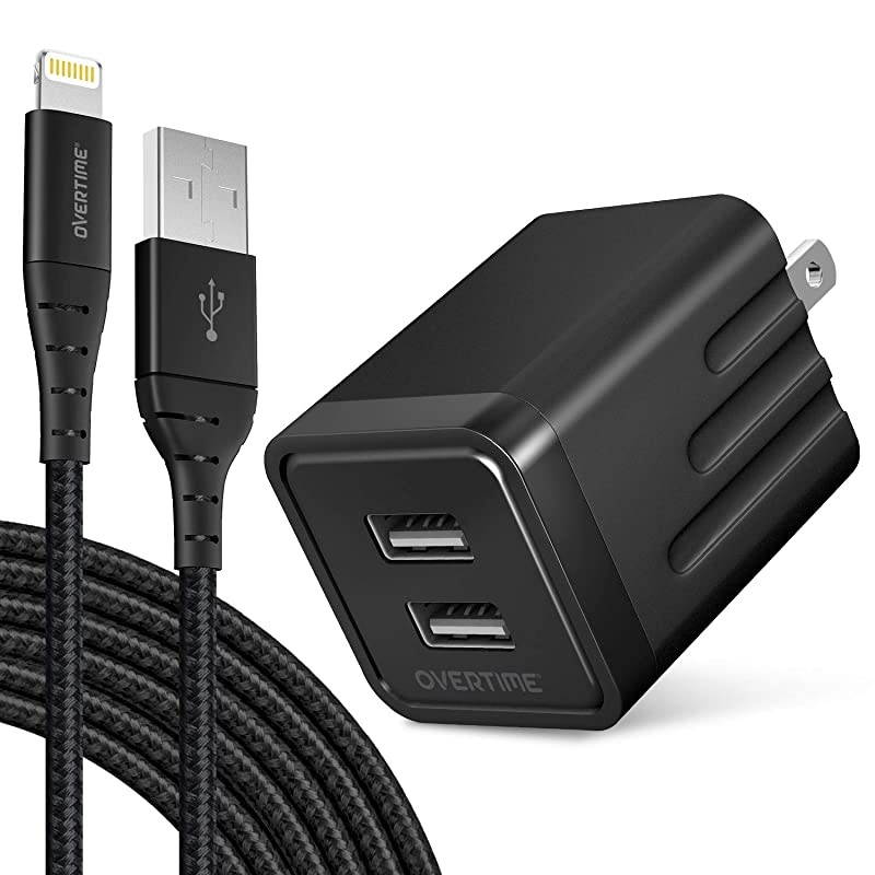 iPhone Charger Set  Apple MFi Certified Lightning Cable with Dual USB Wall Adapter 24 AMP Compatible wiPhone 11 Pro Max XS XR X 8 7 6S 6 Plus SE AirPods iPad BlackBlack 10ft