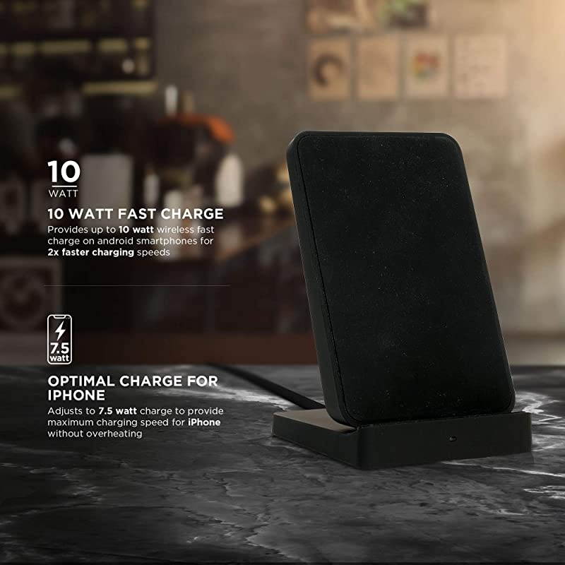 Wireless Qi Charging Stand with Dual USB Wall Adapter Fast Charge Station 75W for iPhone SE 11 11 Pro 11 Pro Max XR Xs Max XS X 8 8 Plus or 10W Galaxy S10 S9 Note 10 Note 9Black