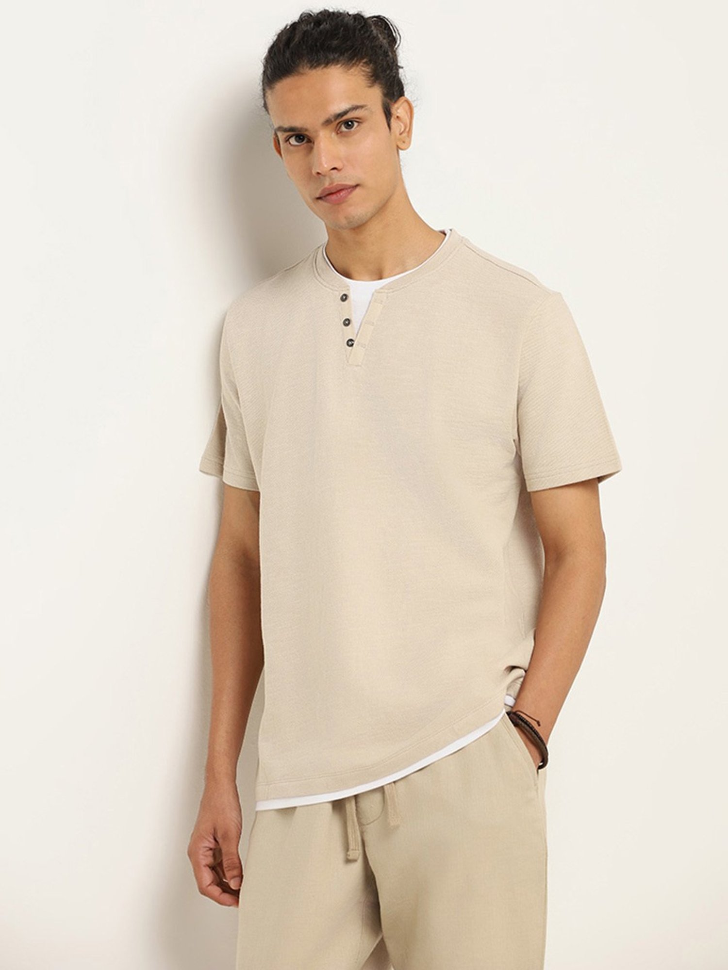 ETA by Westside Beige Henley Slim Fit T-Shirt