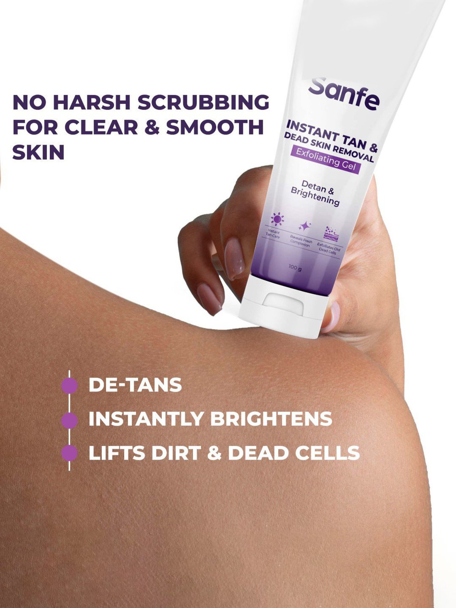 Sanfe Instant Tan & Dead Skin Removal Exfoliating Gel - 100 gm