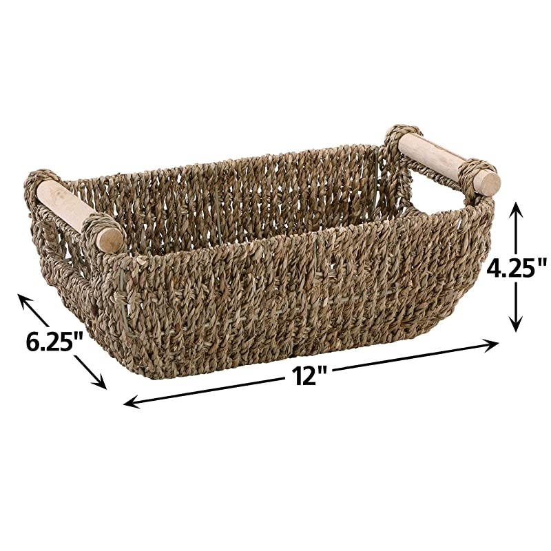 BSK3000 Seagrass Basket with Handles 425quot Height 625quot Width 12quot Length Dark Brown