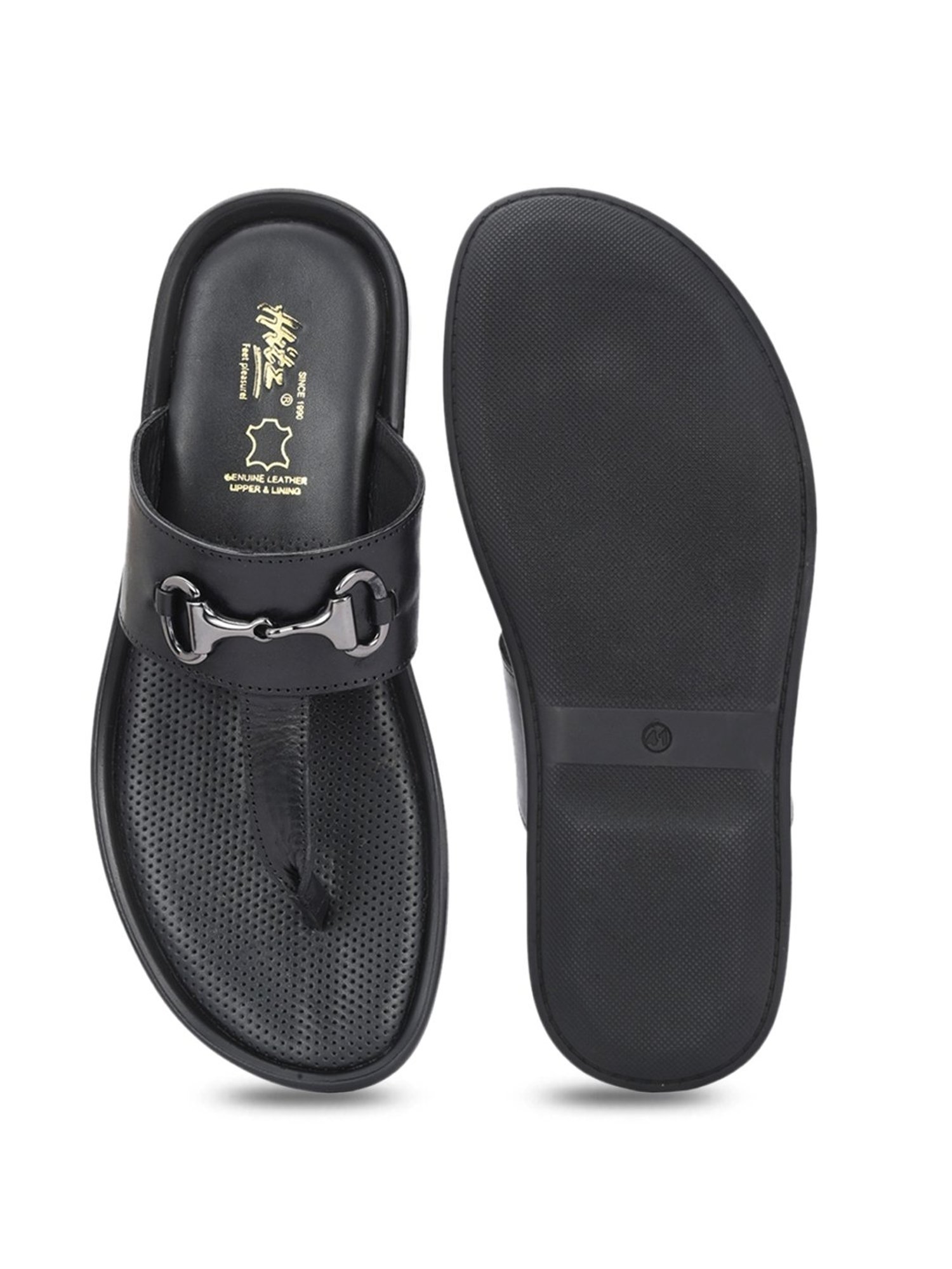 Hitz Men's Black T-Strap Sandals