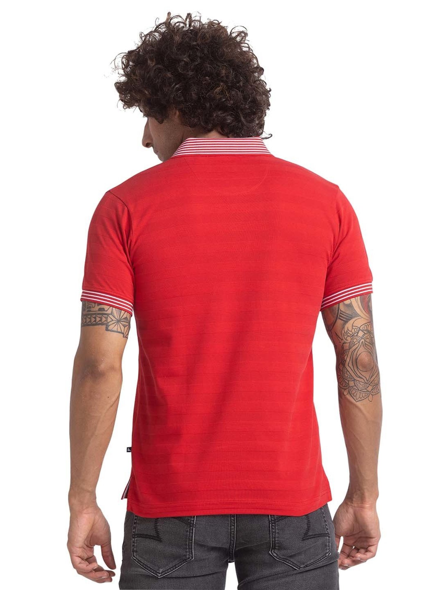 Parx Red Regular Fit Self Design Polo T-Shirt