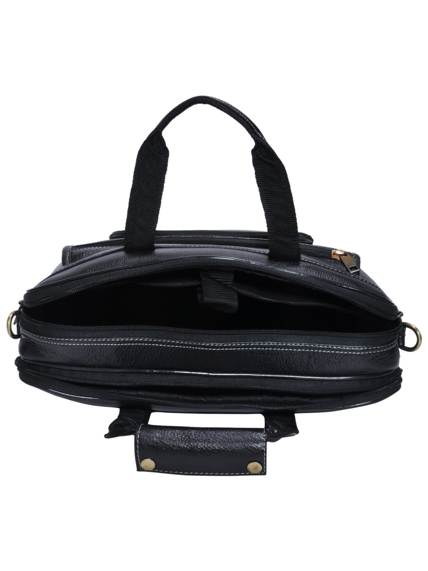 HiLEDER 100% Pure Genuine Leather 15 inch Office Bag Briefcase Laptop Messenger Shoulder Bag, Black