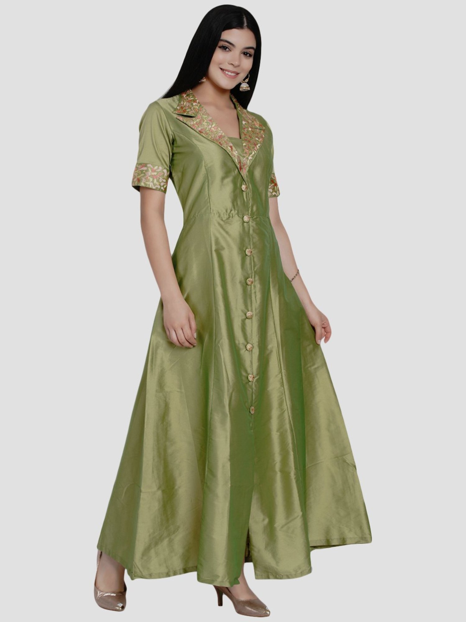 Women Republic Green A Line Kurta