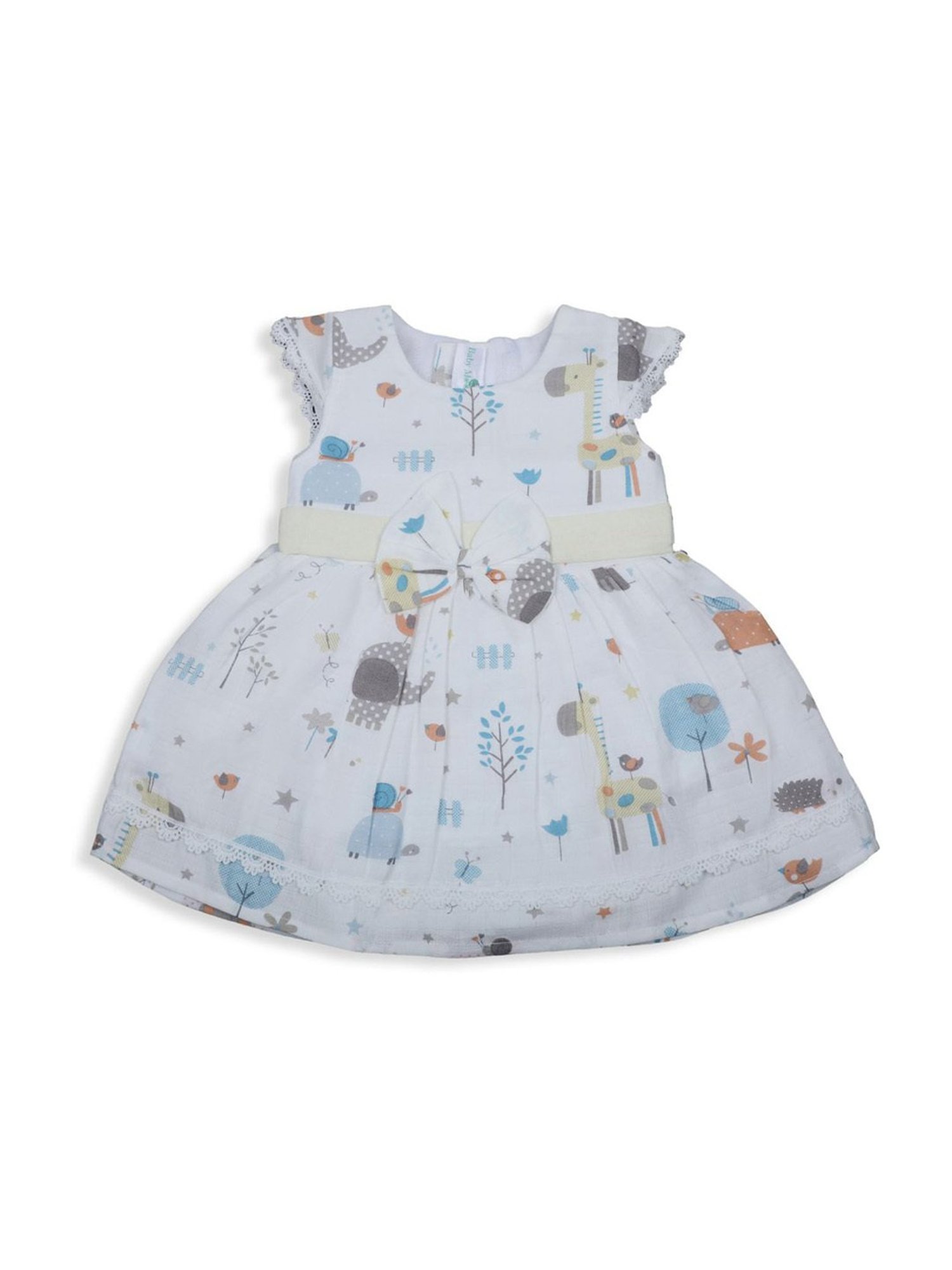 Baby Moo Kids White & Yellow Printed Dress