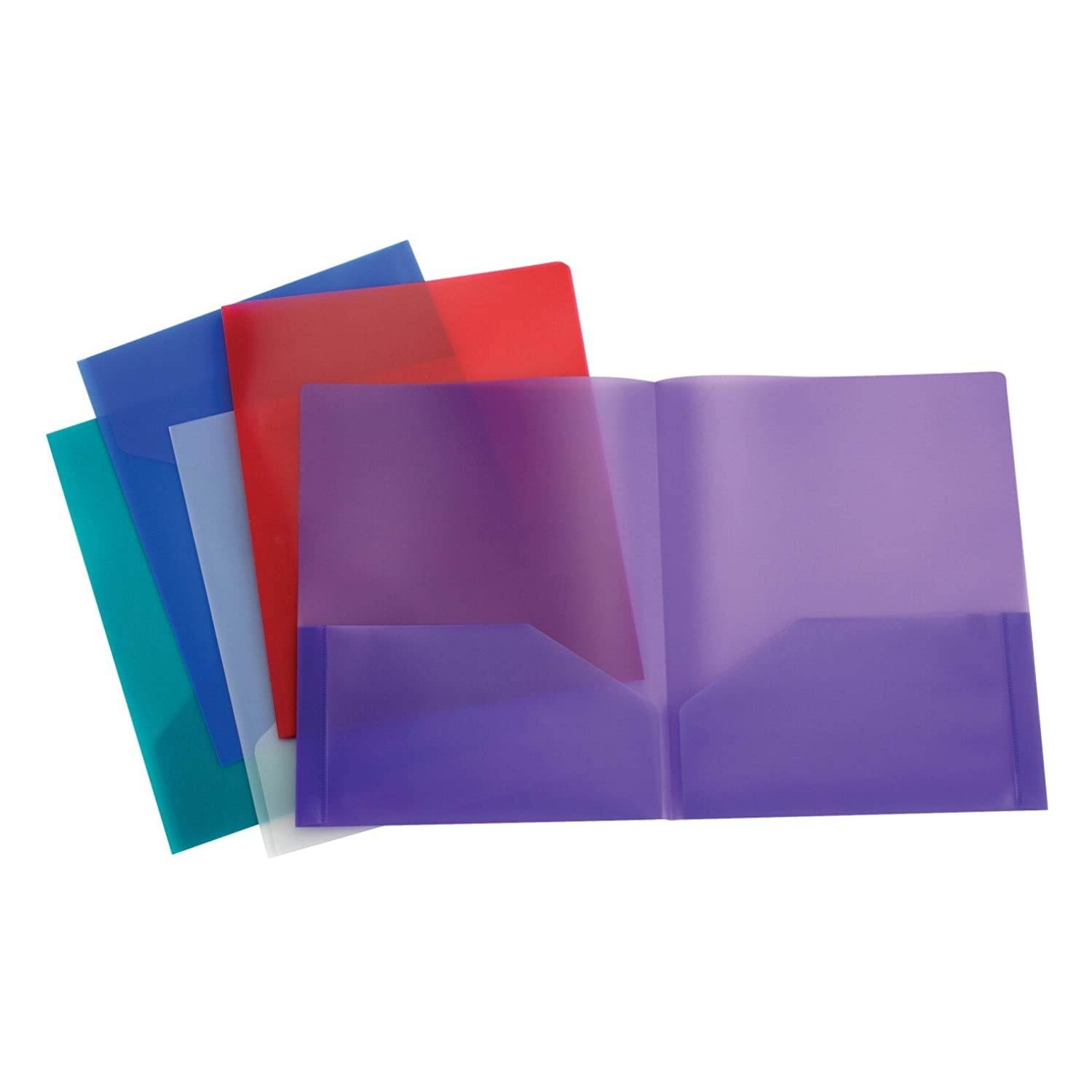 School Smart 2-Pocket Portfolios Without Fasteners, 8-1/2 x 11 Inches, Assorted Colors, Pack of 25
