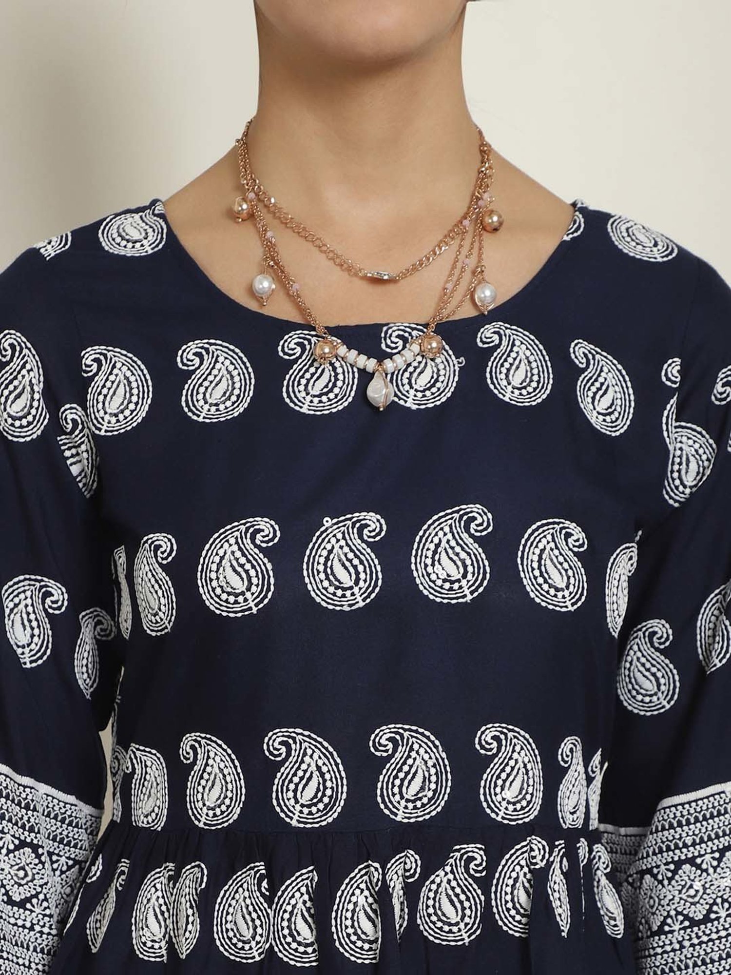 Indian Needle Navy Tunic & Pant Set