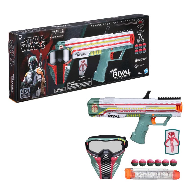Nerf Rival Star Wars Apollo XV-700 Blaster, Face Mask, Boba Fett Insignia Patch, 7 Nerf Rival Rounds
