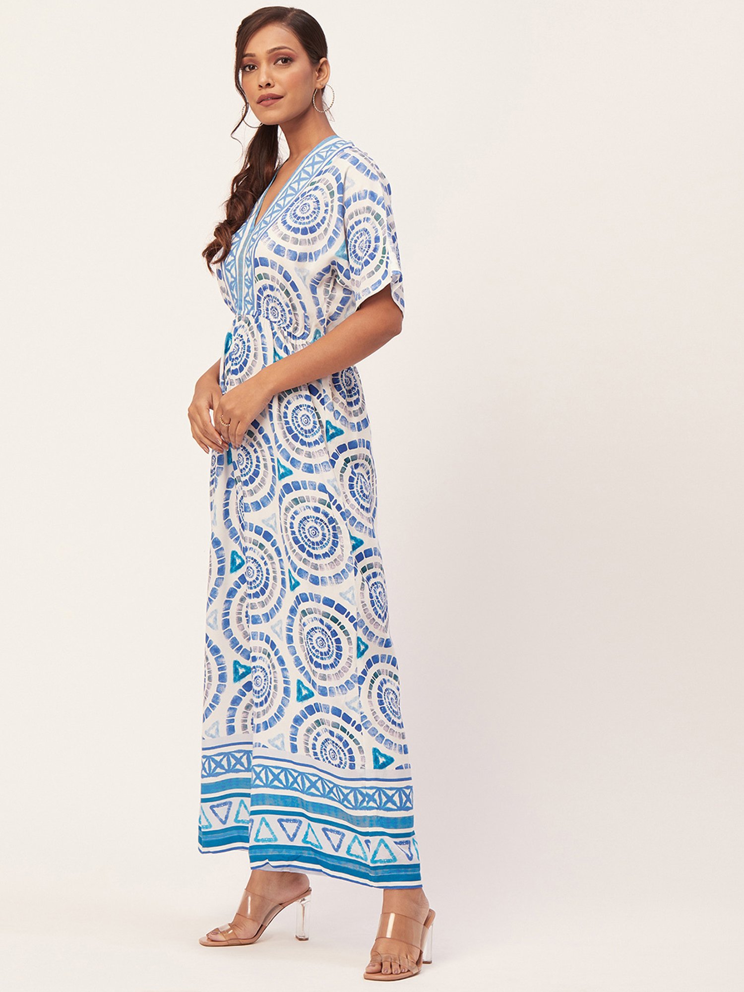 Moomaya Blue & White Printed Jumpsuit