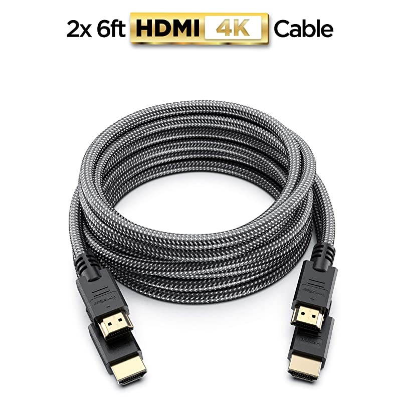 4K HDMI Cable 6 ft 2 Pack High Speed Braided Nylon Gold Connectors 4K 60Hz Ultra HD 2K 1080P Compatible | for Laptop Monitor PS5 PS4 Xbox One Fire TV Apple TV More