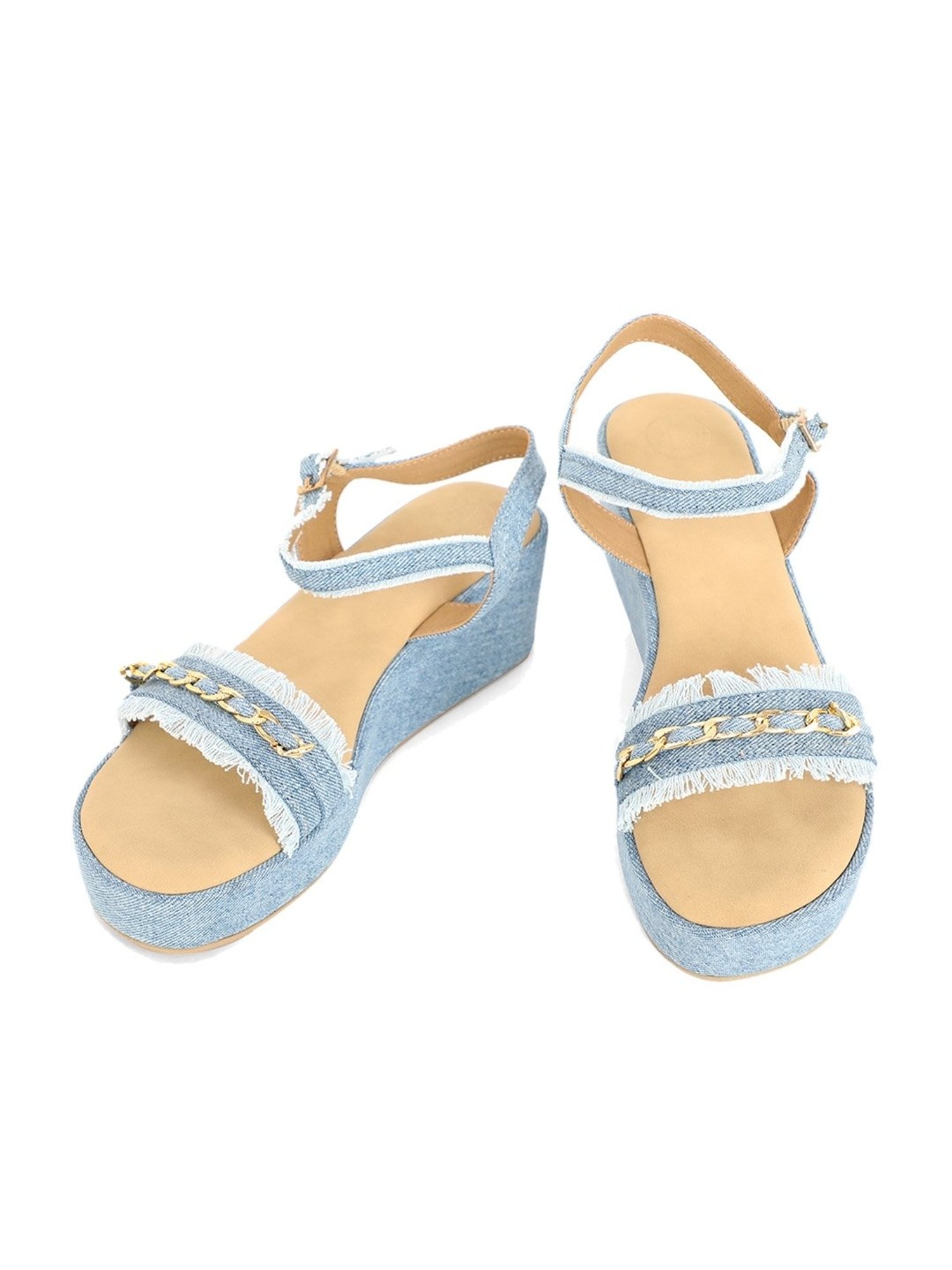 NR by Nidhi Rathi Women's Blue Ankle Strap Wedges