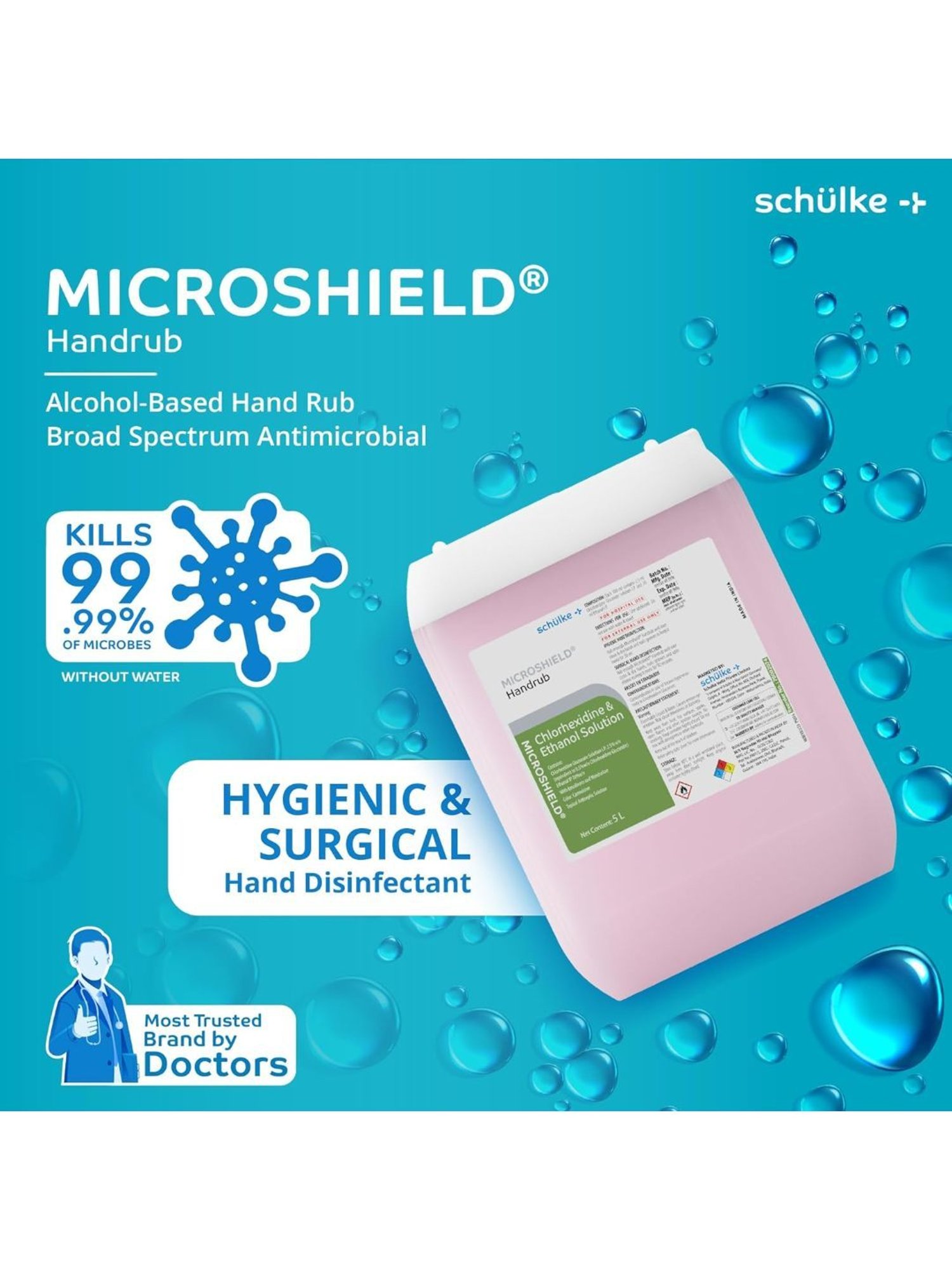 Microshield Handrub with 99.99 Percent Effective Against Germs, Skin Friendly 5 Ltr (Pink)