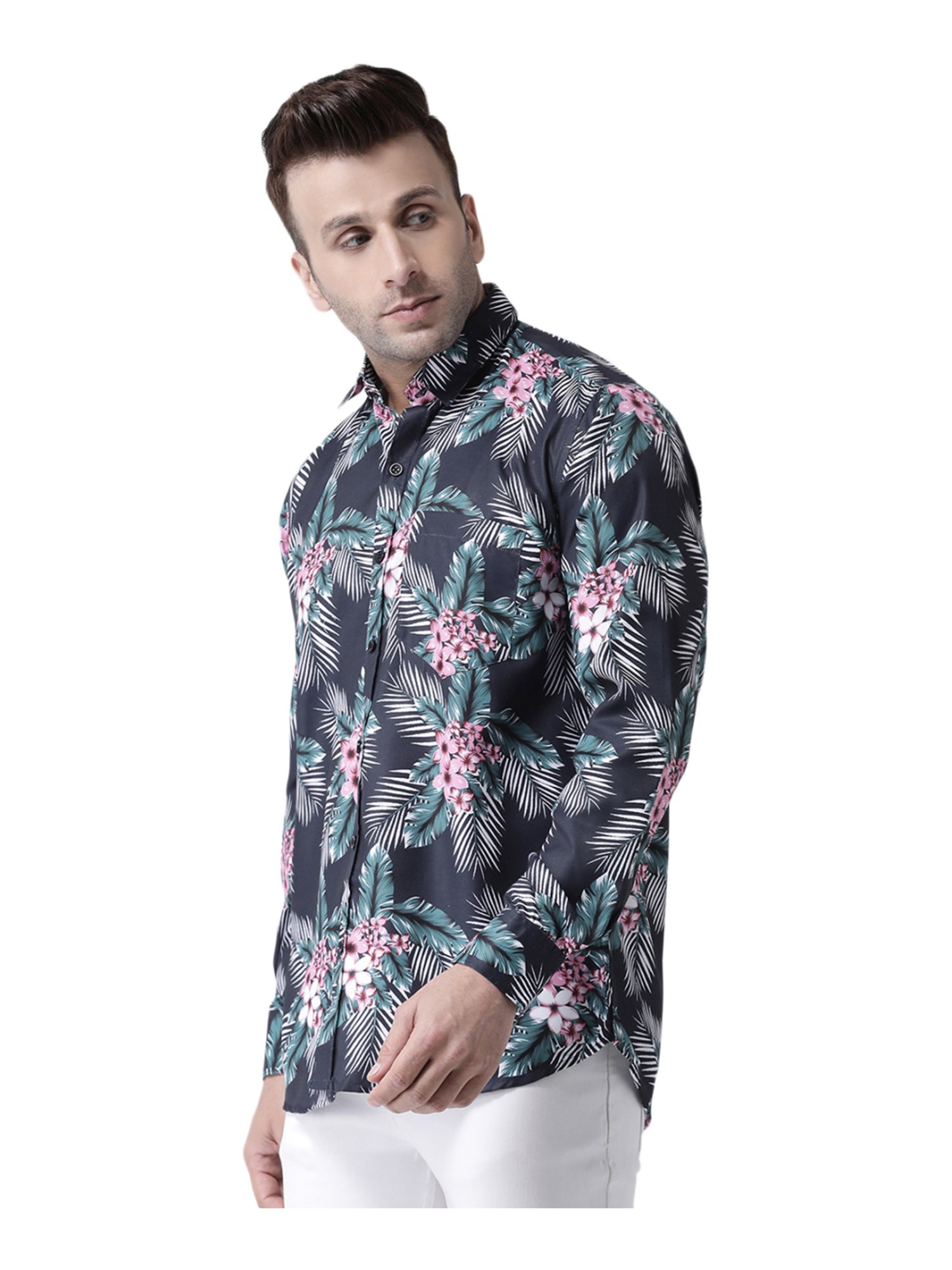 Hang Up Black & Green Cotton Slim Fit Printed Shirt