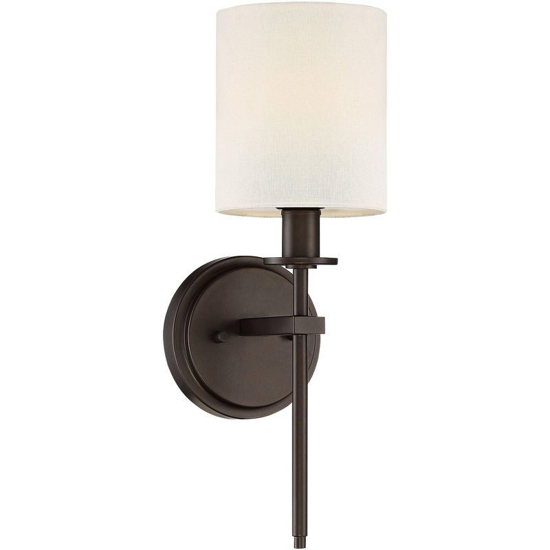 Barnes and Ivy Modern Swing Arm Wall Lamp Antique Brass Plug-In Light Fixture Taupe Fabric Bell Shade Bedroom Living Room Reading