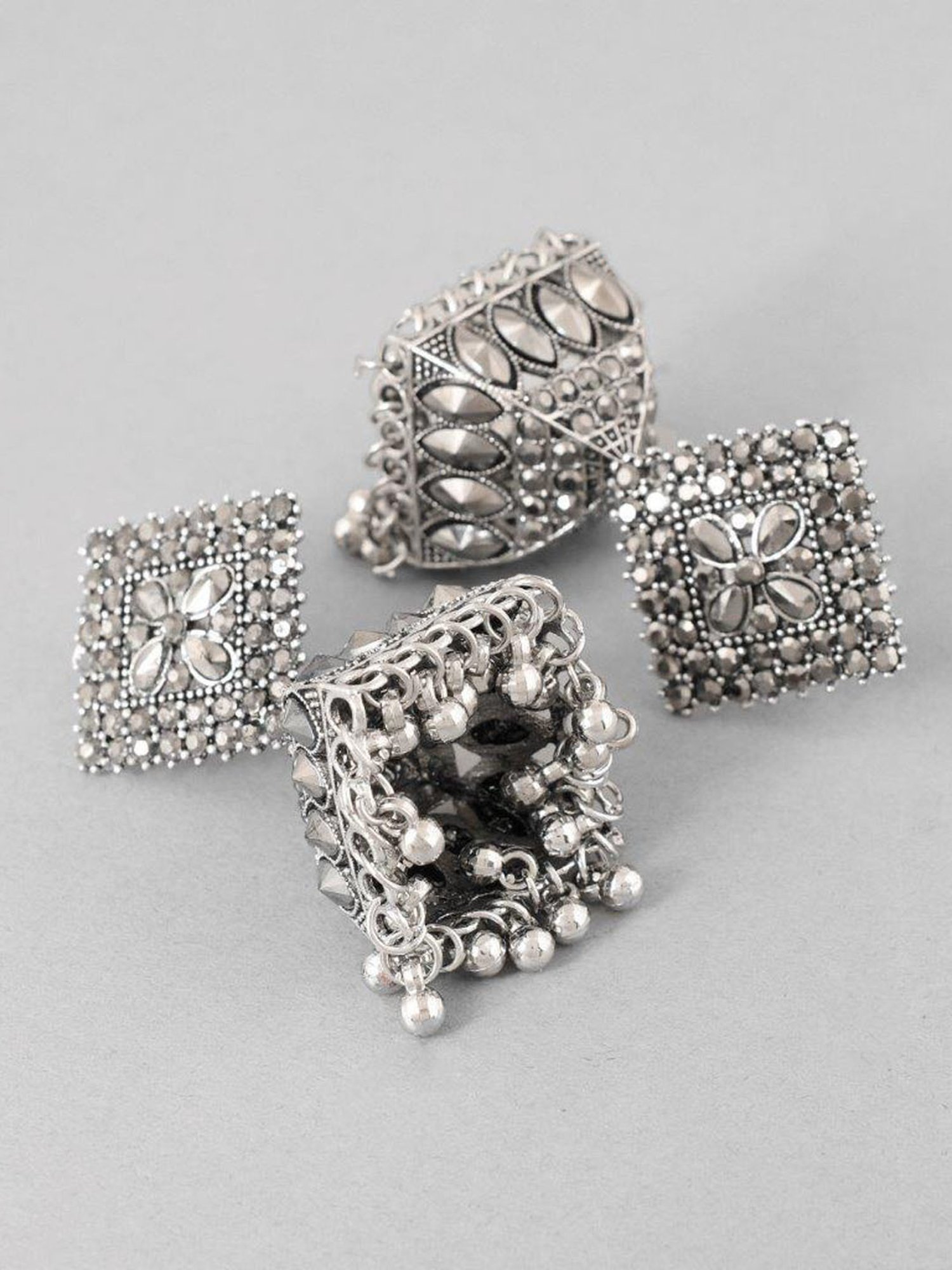 VOJ Black-Toned AD Studded Dome Shaped Jhumkas Earrings for Women