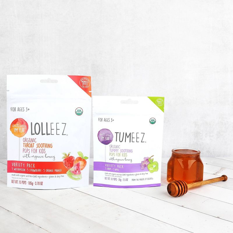 Lolleez Children's Organic Throat Soothing Pops - Watermelon, Strawberry, & Orange Mango - 15ct