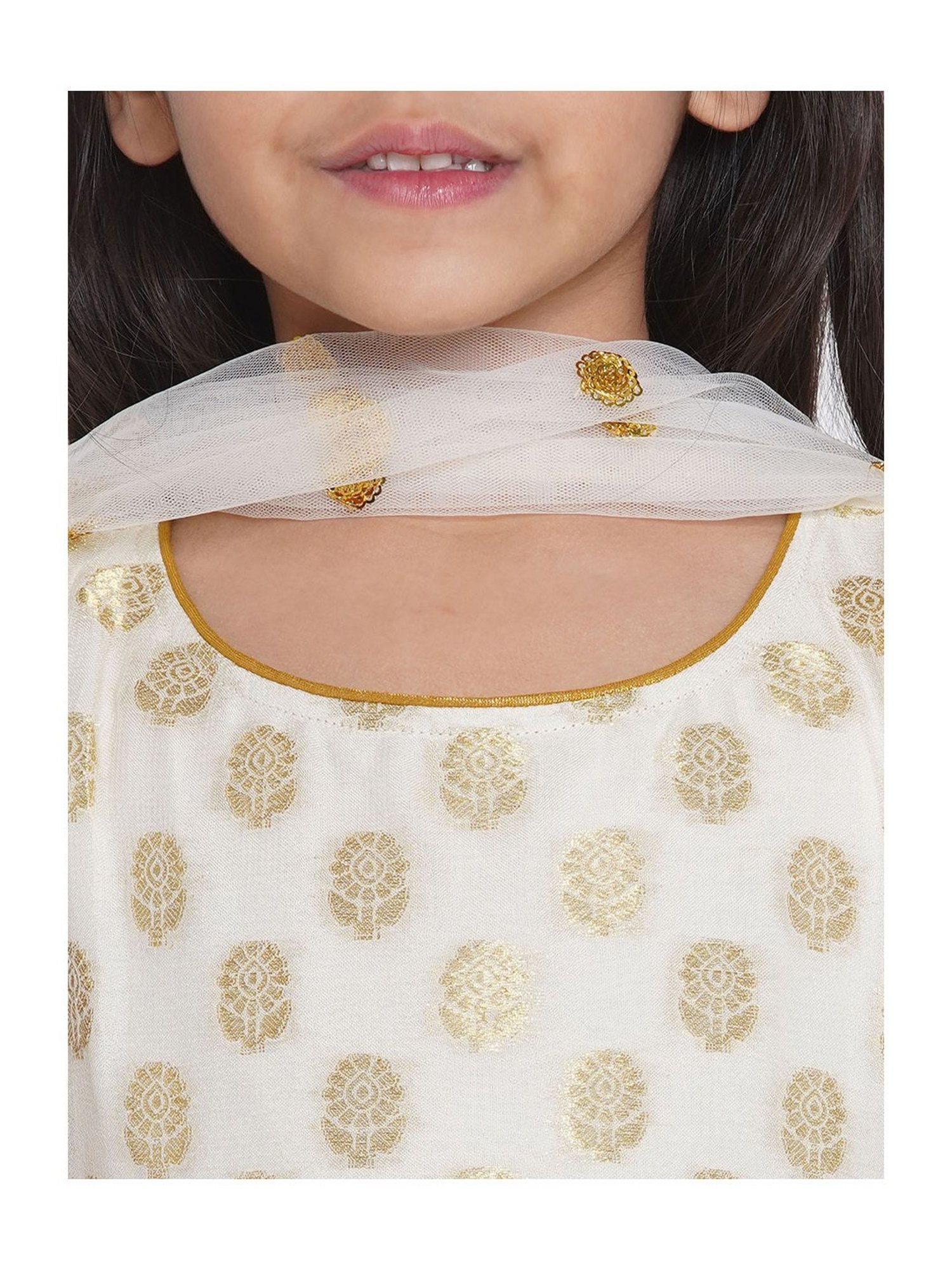 Little Bansi Kids Cream Floral Print  Kurta, Sharara, with Dupatta