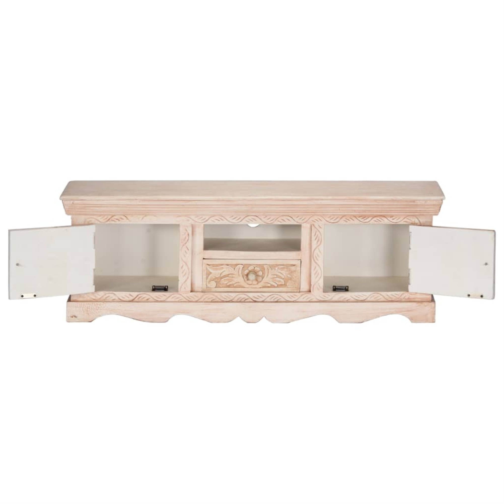 vidaXL Solid Mango Wood TV Cabinet White Lowboard Living Room TV unit Storage