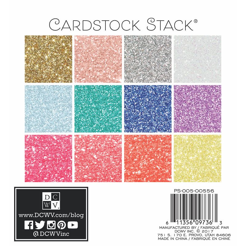 DCWV Single-Sided Cardstock Stack 6"X6" 24/Pkg-Glitter, 12 Colors/2 Each