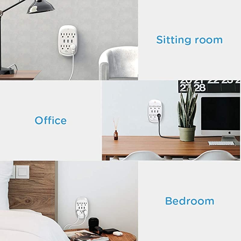 ON USB Wall Tap Surge Protector with 6 outlets 3 USB 34A Output Portable WallMount Socket 300J Surge Protection  Charging for Home Office Kitchen Travel White