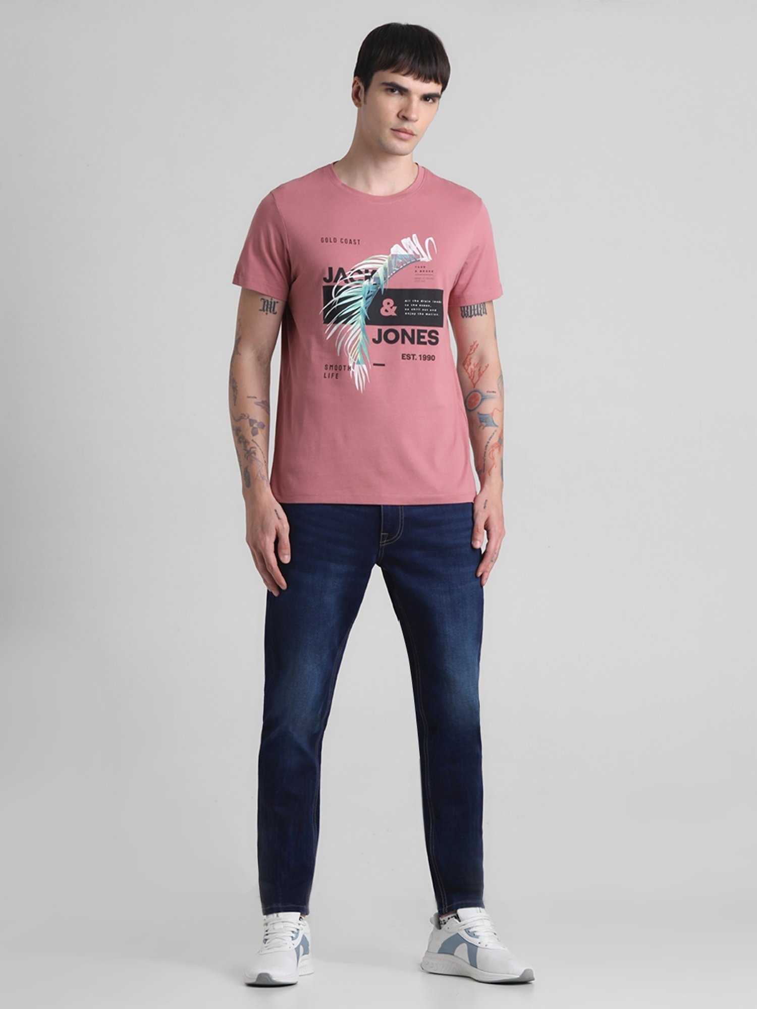 Jack & Jones Mesa Rose Cotton Slim Fit Printed T-Shirt