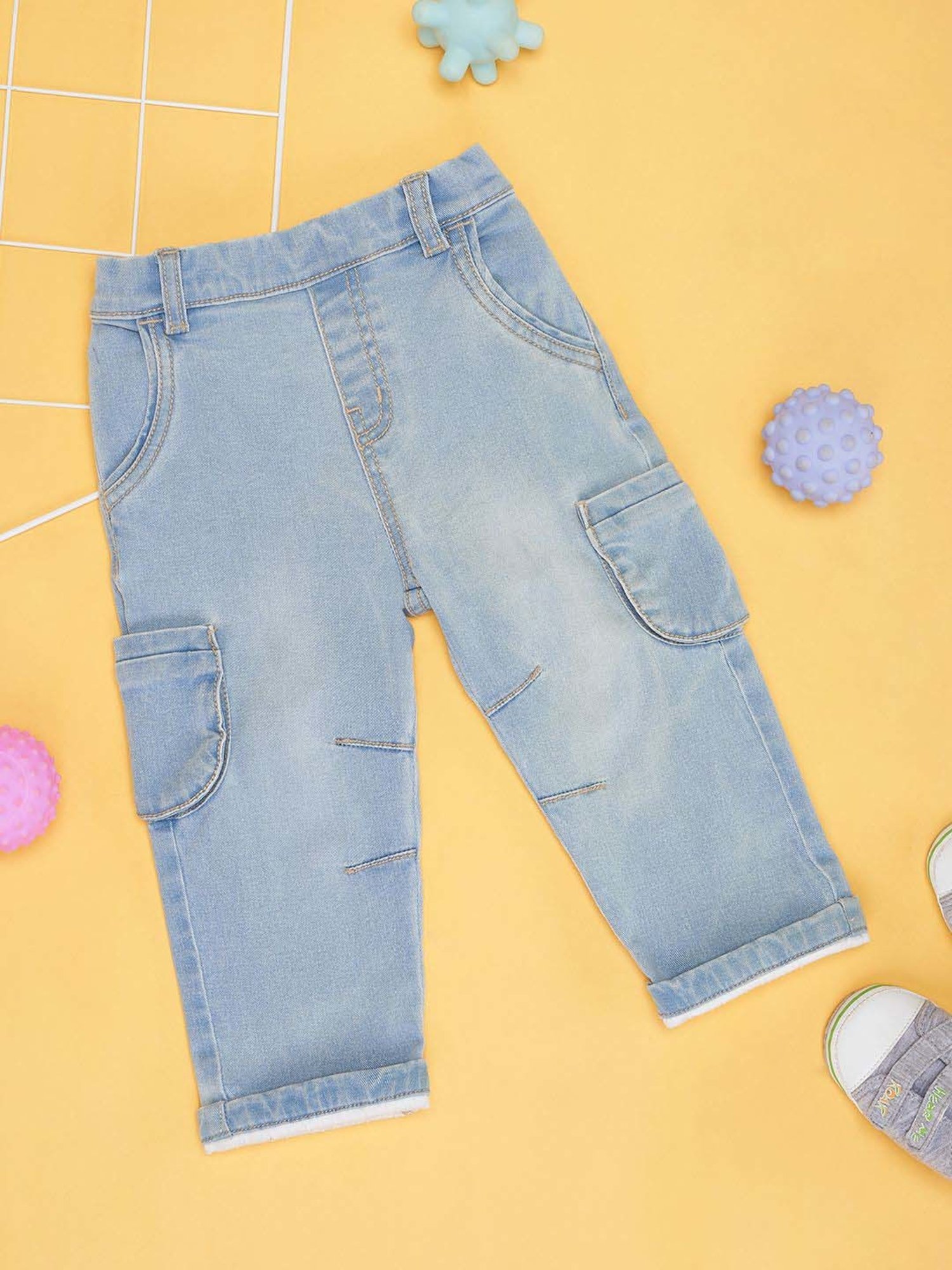 Pantaloons Baby Kids Brilliant Blue Cotton Regular Fit Jeans