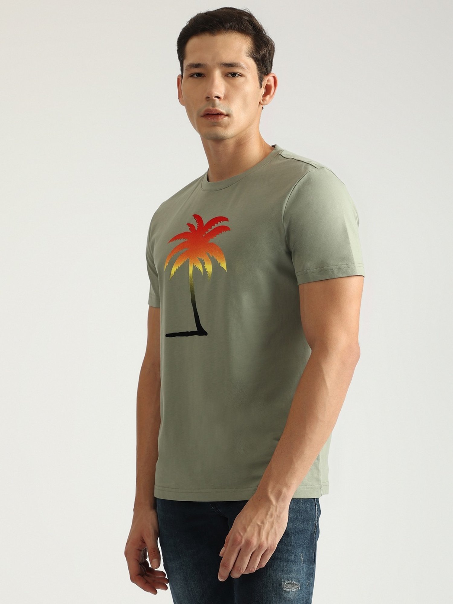 Antony Morato Green Pure Cotton Regular Fit Printed T-Shirt