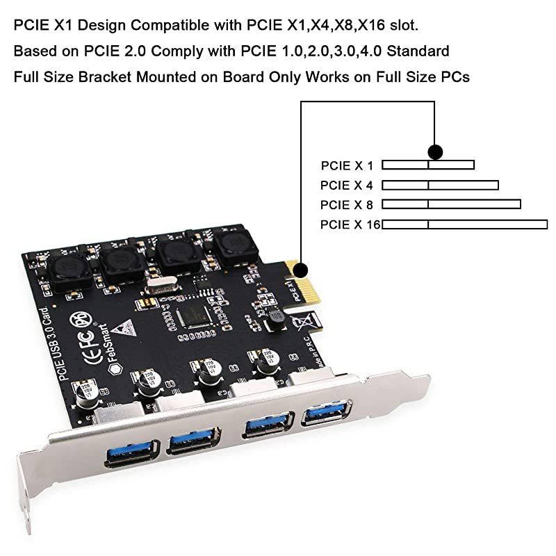 4 Ports USB 3.0 Super Fast 5Gbps PCI Express(PCIe) Expansion Card for Windows Server, XP,7,Vista,8,8.1,10 PCs-Build in Self-Powered Technology-No Need Additional Power Supply(FS-U4-Pro)