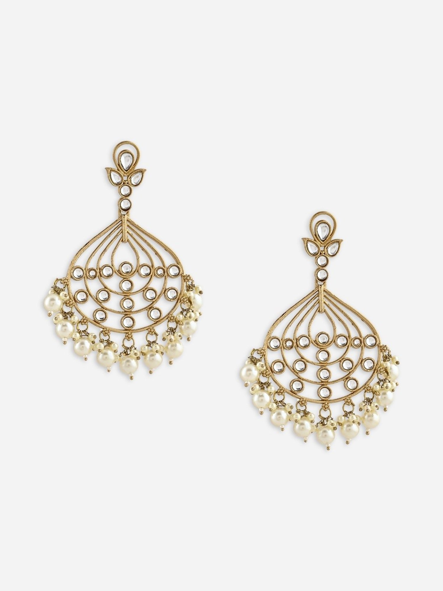 Fida Mehendi Gold & White Kundan Pearl Dangler Earrings for Women