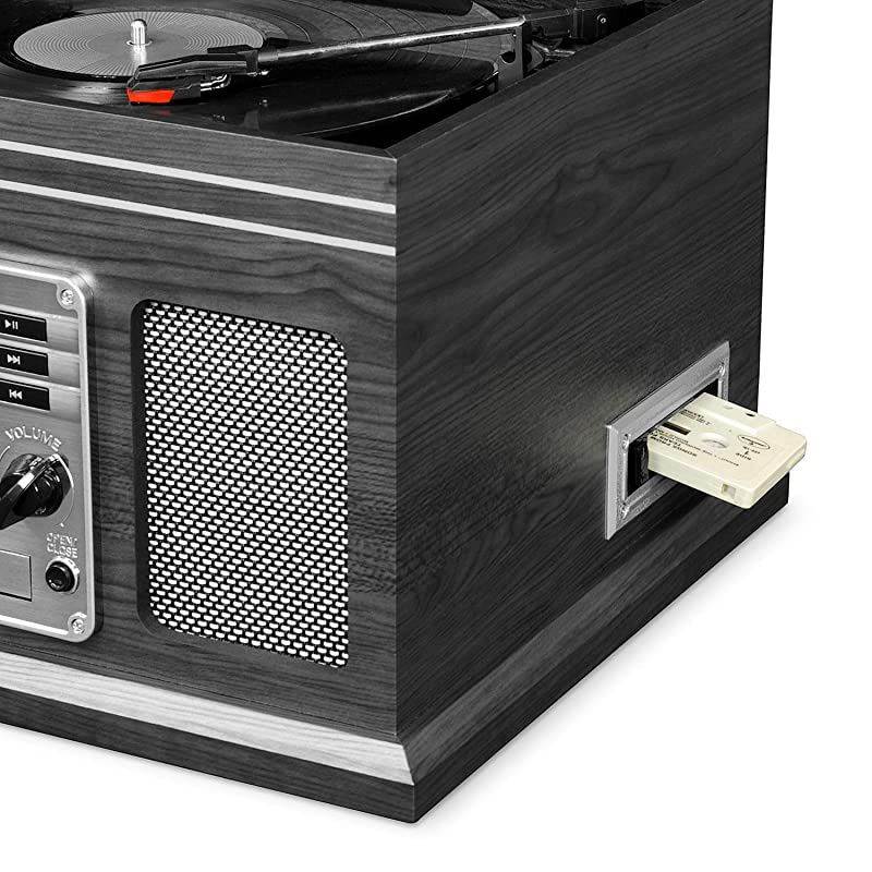 Nostalgic Classic Wood 6in1 Bluetooth Turntable Entertainment Center Graphite VTA200B GH