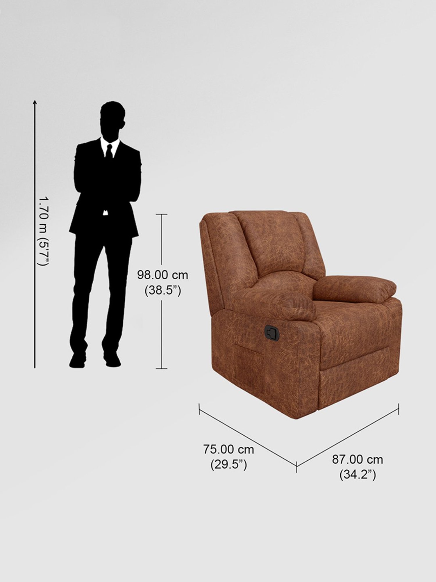 Godrej Interio Rhine V3 Caramel Brown Pinewood 1 Seater Recliner Sofa