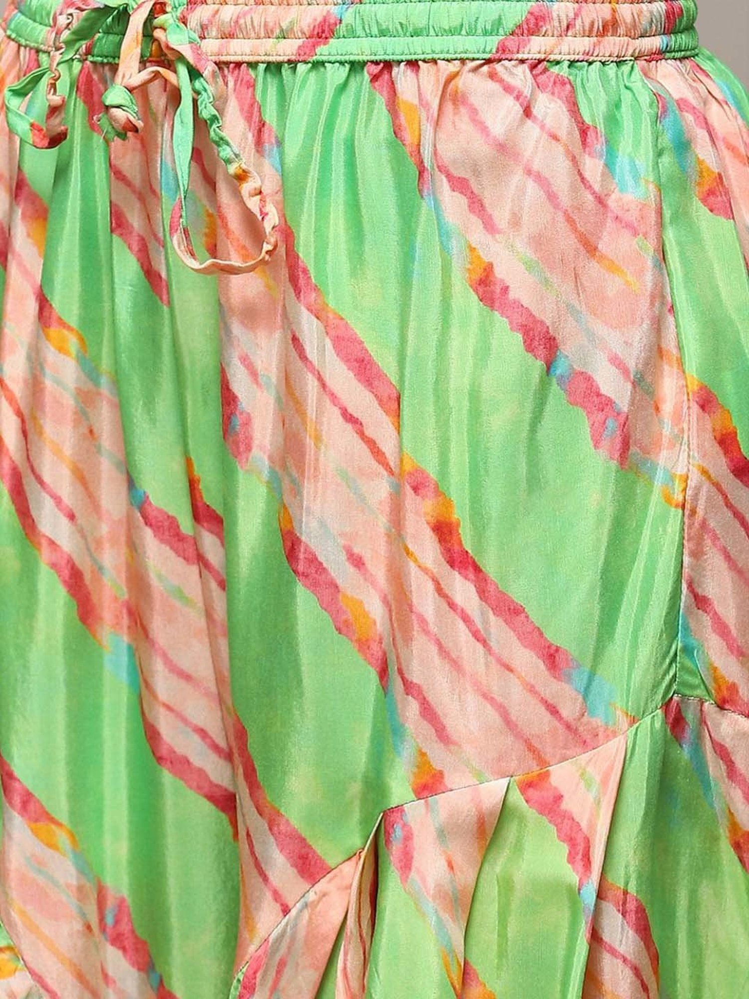 Biba Pink & Green Cotton Printed Kurti Salwar Set With Dupatta