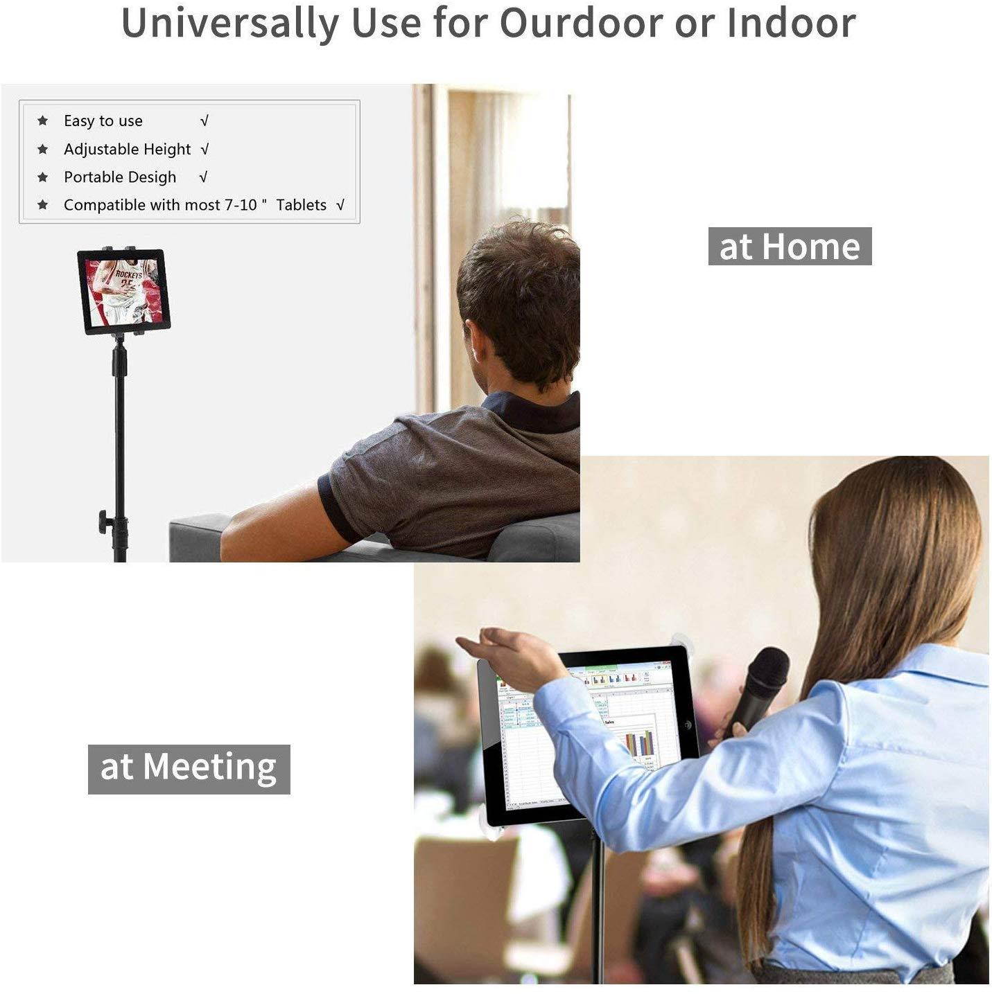 Raking Foldable Floor iPad Tablet Tripod Stand Height Adjustable 25 to 60 Inch Tablet Tripod Mount for iPad Pro 12.9", iPad Air 10.5" and More 10" to 14" Tablets