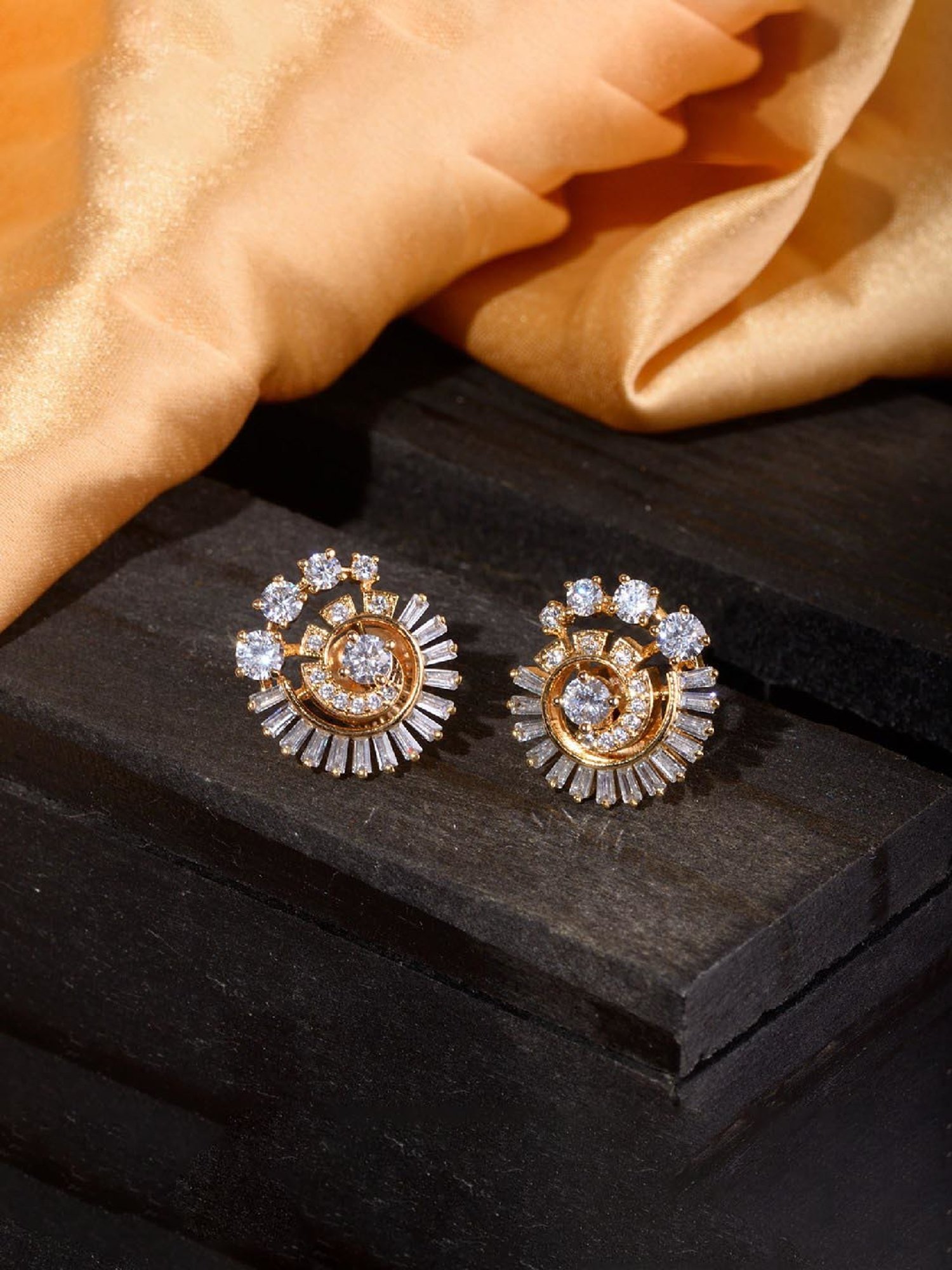 Saraf RS Jewellery Gold White AD Studded Studs Earrings