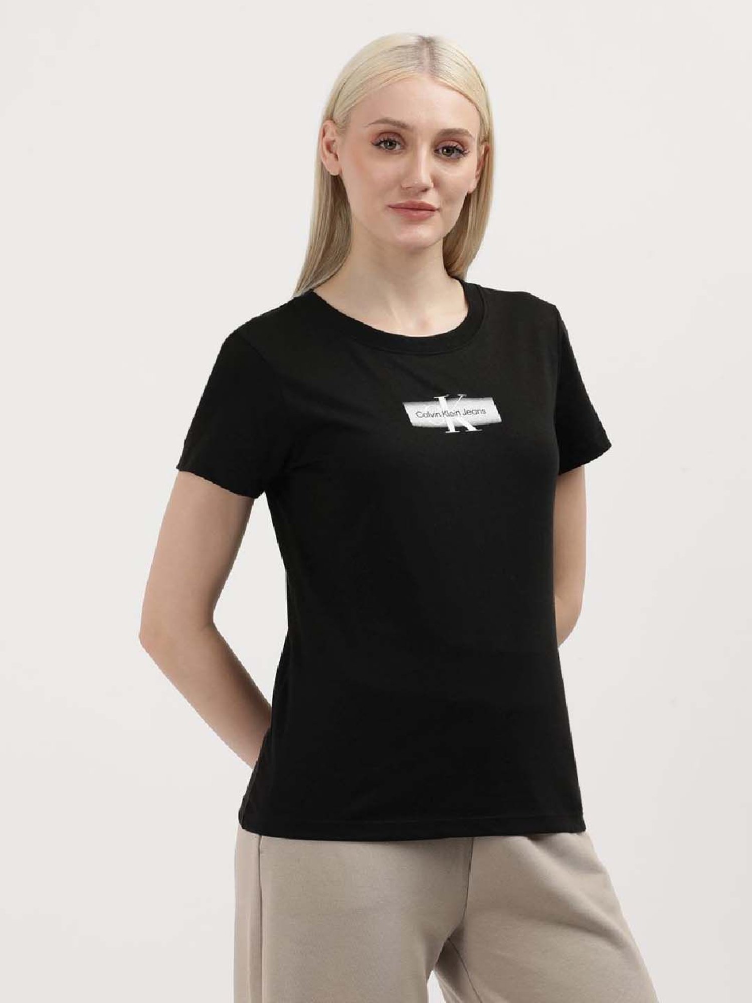 CALVIN KLEIN Black Cotton Logo Print T-Shirt