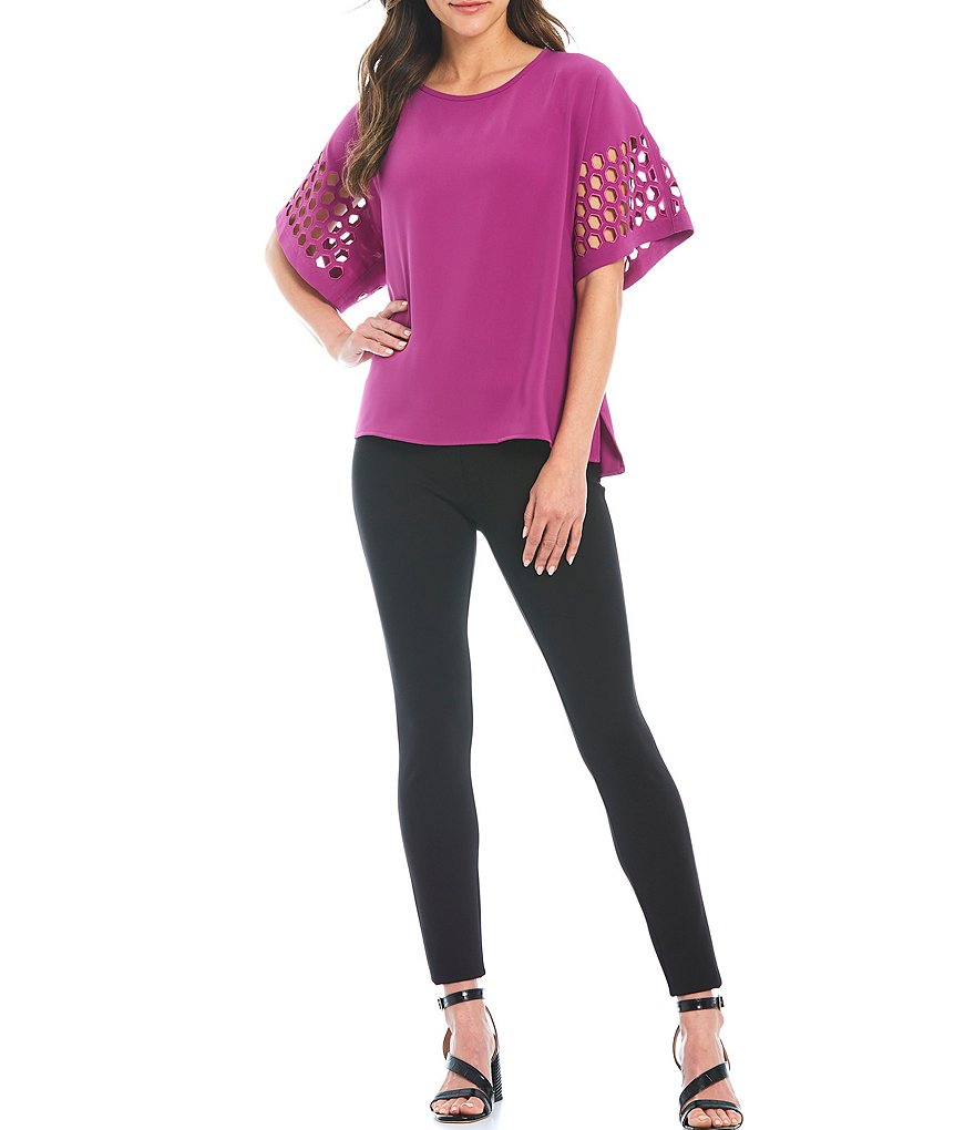 Ali Miles Laser Cut Dolman Sleeve Top