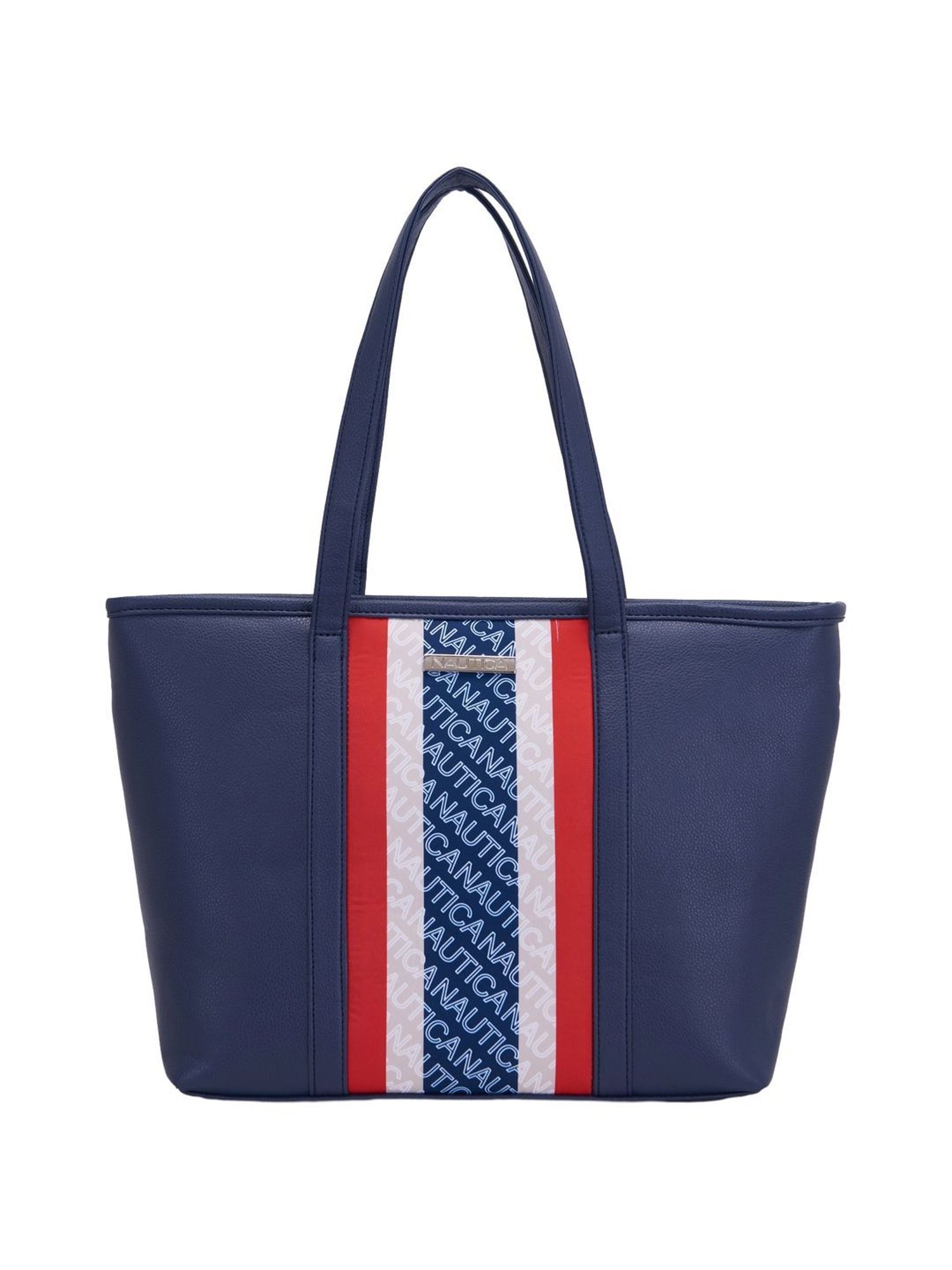 Nautica Navy Blue Printed Medium Tote Handbag