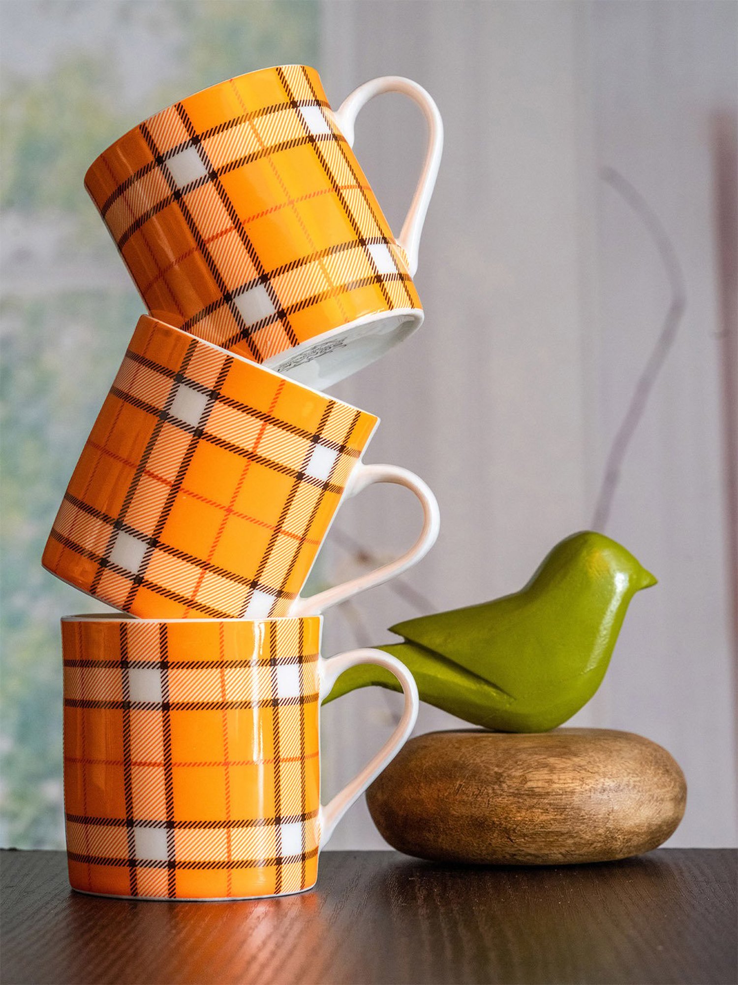 SONAKI Printed White Bone China Coffee Mugs - Set of 6 (210ml)