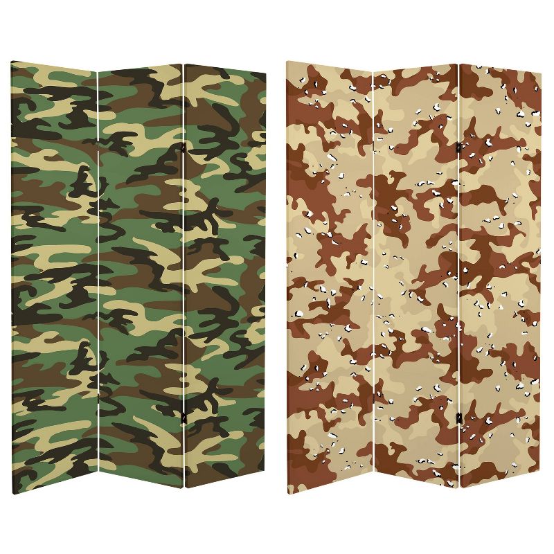 6" Double Sided Camouflage Canvas Room Divider Brown - Oriental Furniture