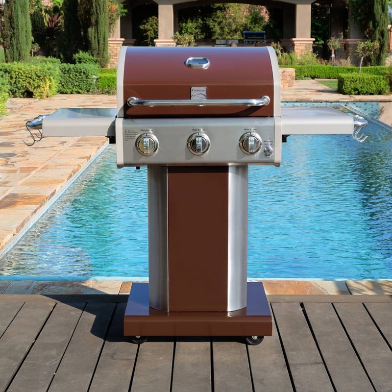 Kenmore 3-Burner Pedestal Grill with Foldable Side Shelves 4030400LD-MO Mocha