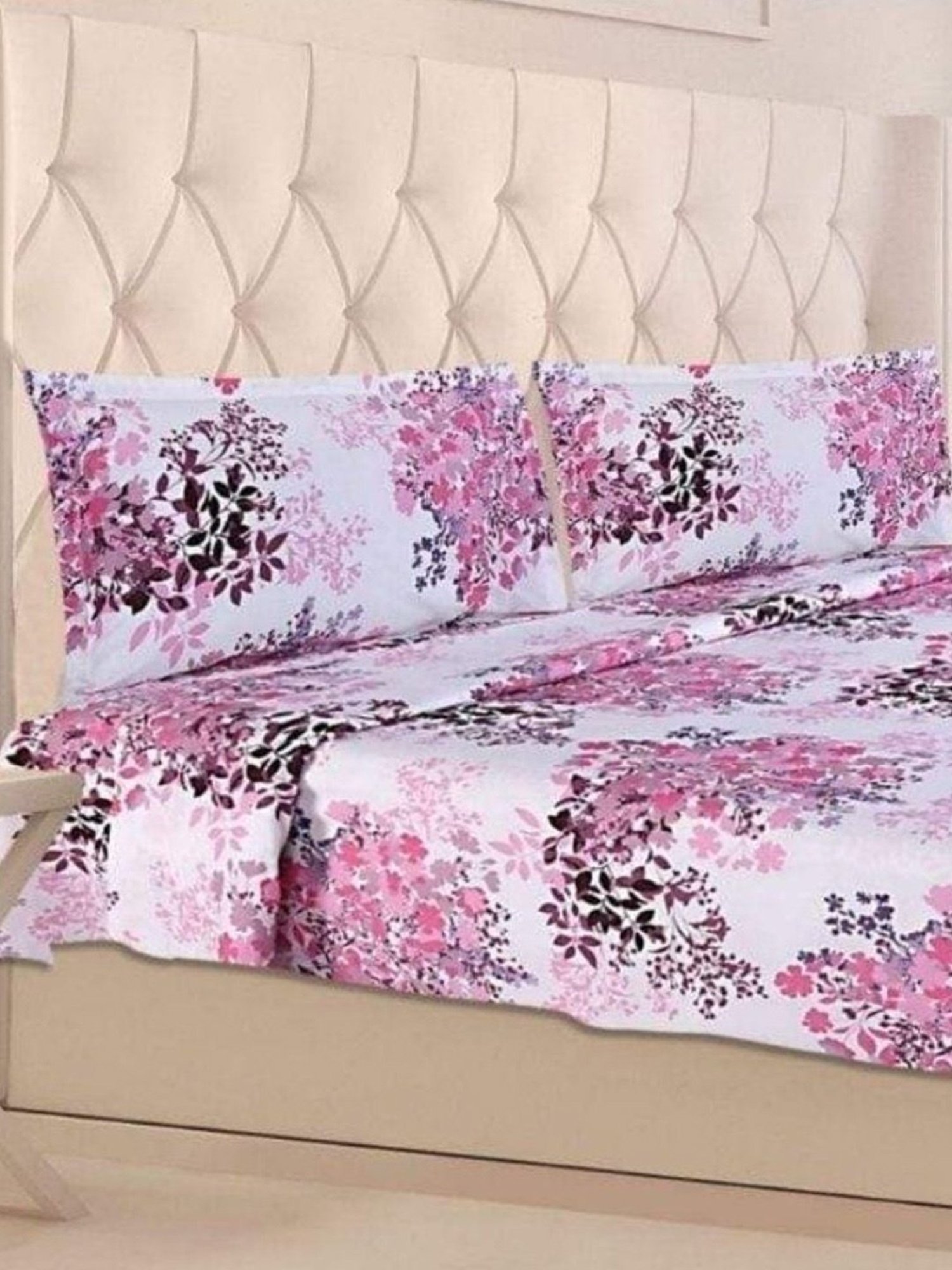 Haus & Kinder Greek Garden Romance Pink 186 TC Cotton King Bed Sheet with 2 Pillow Covers