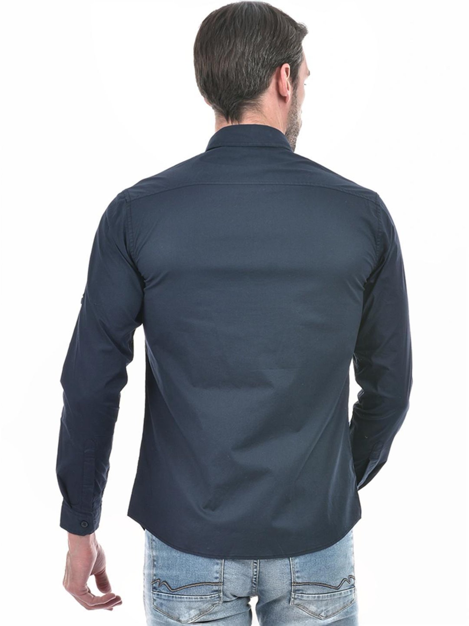 Numero Uno Navy Cotton Slim Fit Shirt