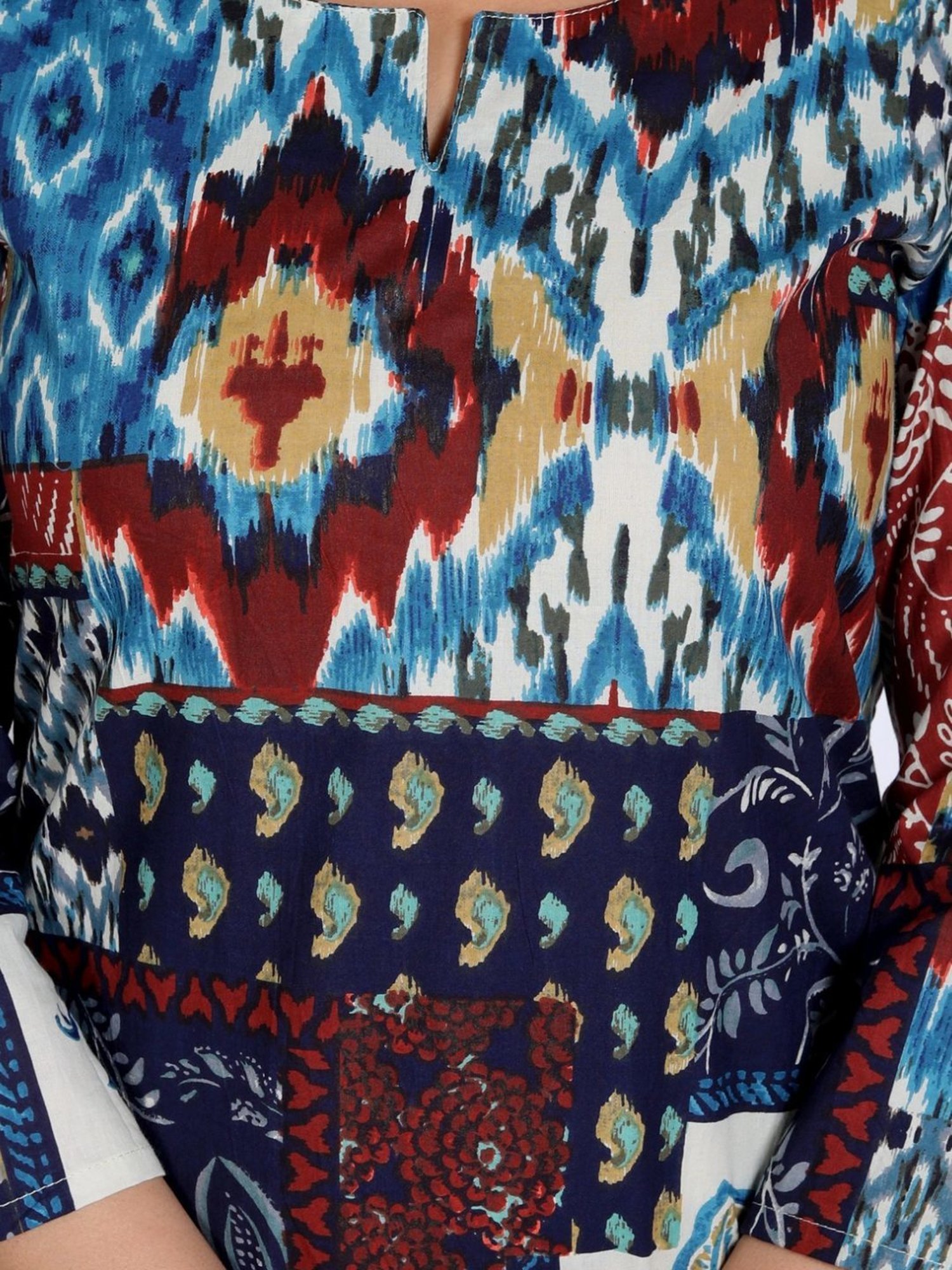 Kaftanize Blue Ikkat Patches Printed Ethnic Tunic with Pant