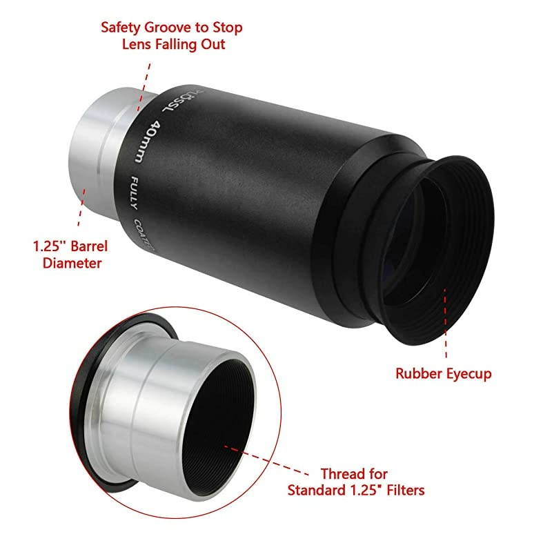 125 40mm Plossl Telescope Eyepiece 4Element Plossl Design Threaded for Standard 125inch Astronomy Filters