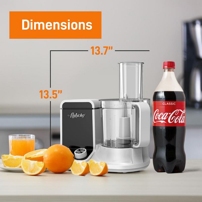 NutriChef NCFP8 Multipurpose 12 Cup Multi Function Kitchen Countertop Food Processor with 6 Attachment Accessory Blades, White