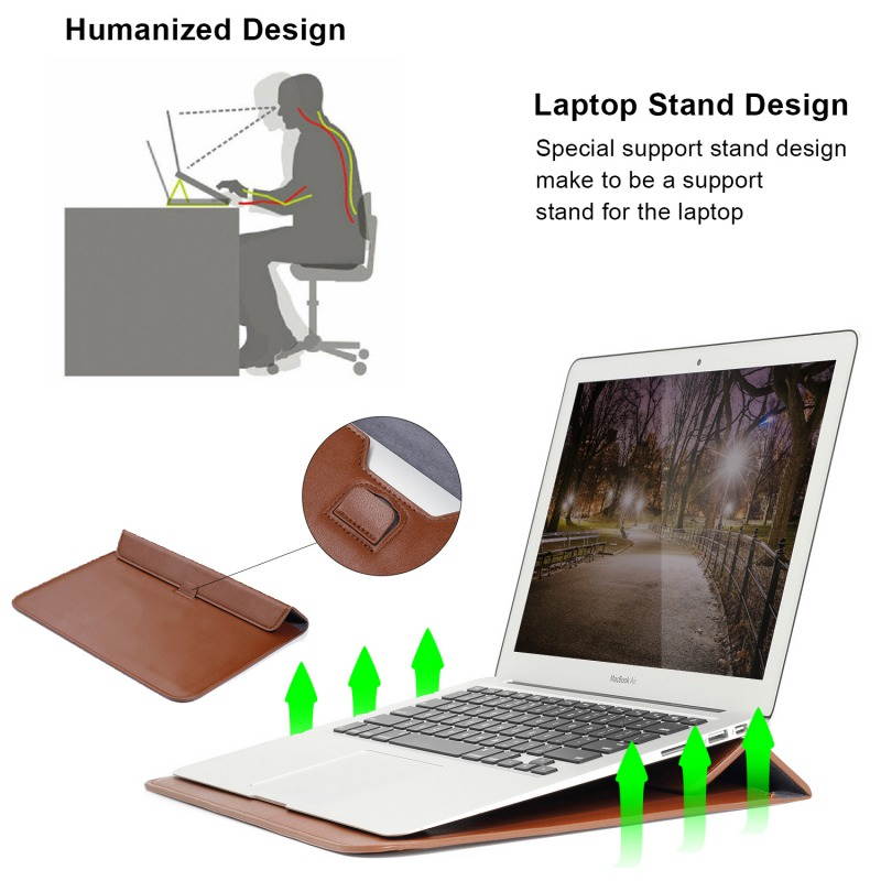 For MacBook 12"/ 11.6"/13.3"/15.4"  PU Leather Laptop Sleeve Case With Stand Function For MacBook Samsung Chromebook HP Acer Lenovo